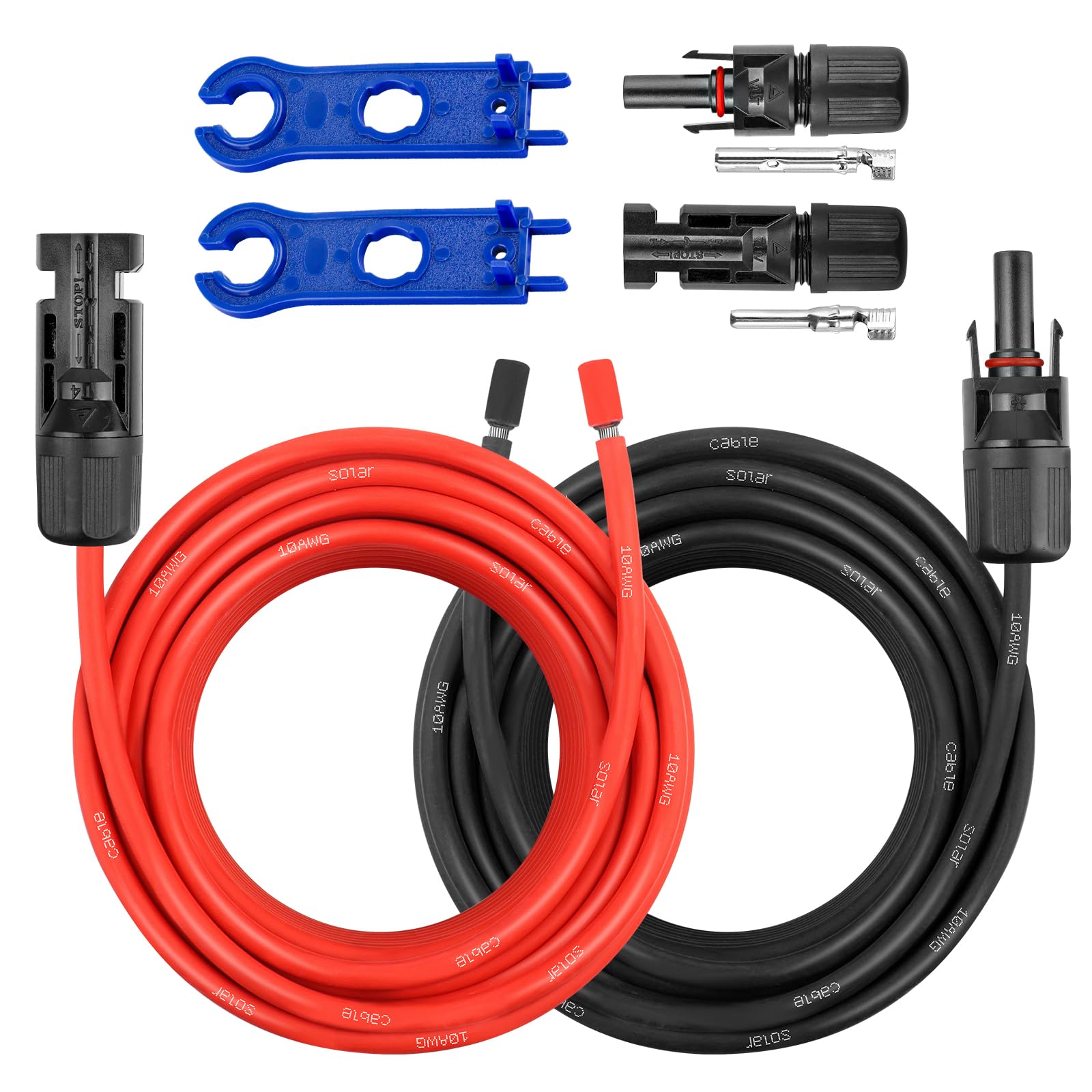 10 AWG Solar-Verlängerungskabel – 9 m Solarkabel mit wasserdichter Buchse und Stecker und Solarmodul-Adapter-Set, Werkzeug, PV-Kabel für Wohnmobil, Zuhause, Boot, Solarmodule (9 m rot + 9 m schwarz)