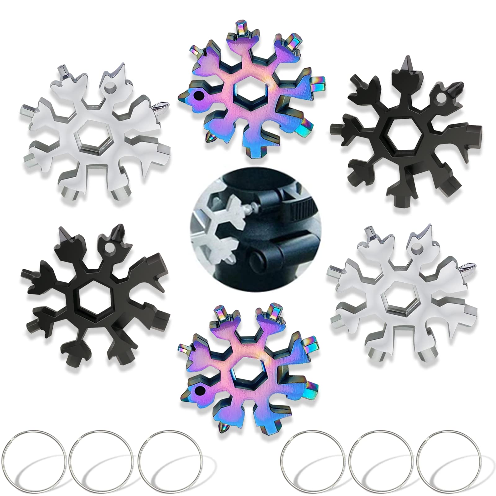 18-in-1 Snowflake Multi Tool Portable Stainless Steel Snowflake Bottle Opener/Flat Phillips Screwdriver Kit/Wrench Tools for Outdoor Camping Tool ,Christmas Gift (2Silver+2Black +2Colorful)