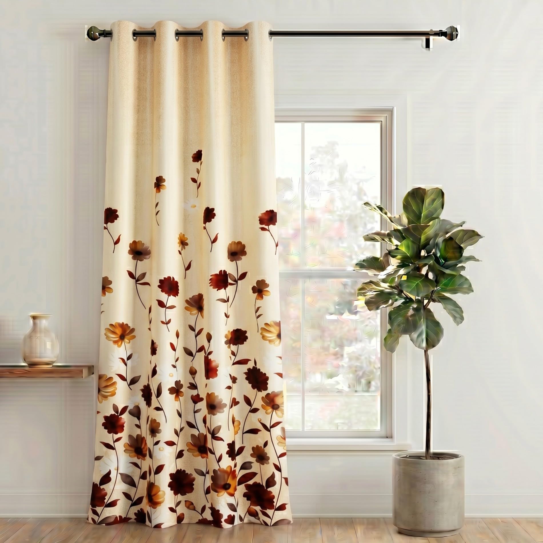 Home Sizzler 1 Piece Digital Print Eyelet Polyester Long Door Curtains - 9 Feet, Brown