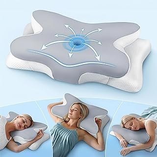 Ergonomisches Memory Foam Nackenkissen – Orthopädisches Kopfkissen mit Abnehmbarem Bezug, Perfekt für Rücken-, Seiten- und Bauchschläfer (Light Gray)