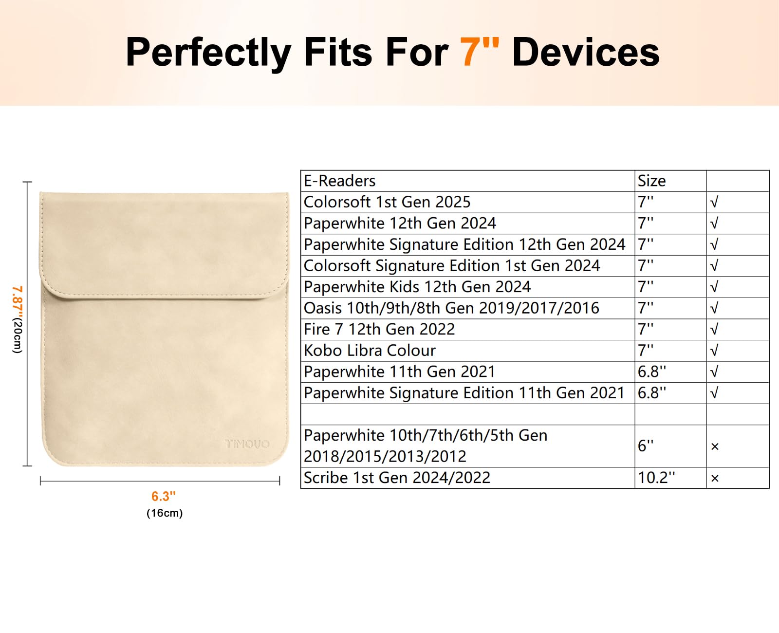 TiMOVO Custodia per E-Reader, 7"/6,8" Paperwhite (12ª/11ª generazione – 2024/2021) e Colorsoft Signature Edition, Borsa Protettiva per Dispositivi Kobo, Albicocca