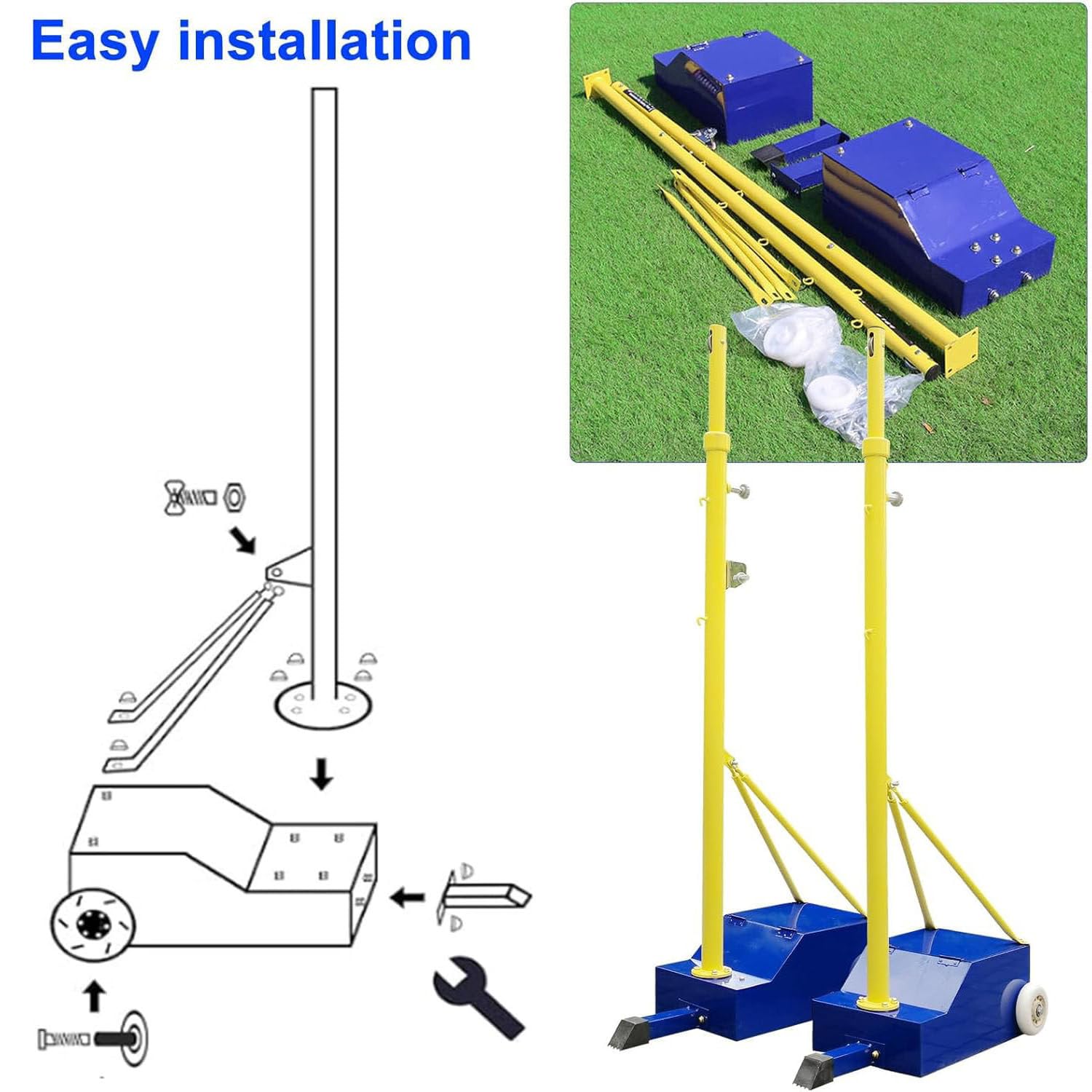 Pacchetto Pali e reti da Badminton/pallavolo, Rete da pallavolo Portatile per Campo da Badminton autoportante da Giardino, Rete da Allenamento, Supporto per Rete da pallavolo con Pali