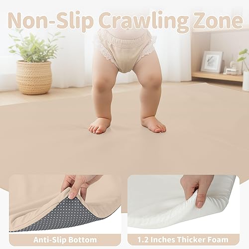 Miniatura 6 de Bella's Friends Alfombra plegable de juego para bebé para piso, tapete de cuero vegano de 50 x 50 pulgadas, espuma extra gruesa de 1.2 pulgadas, no