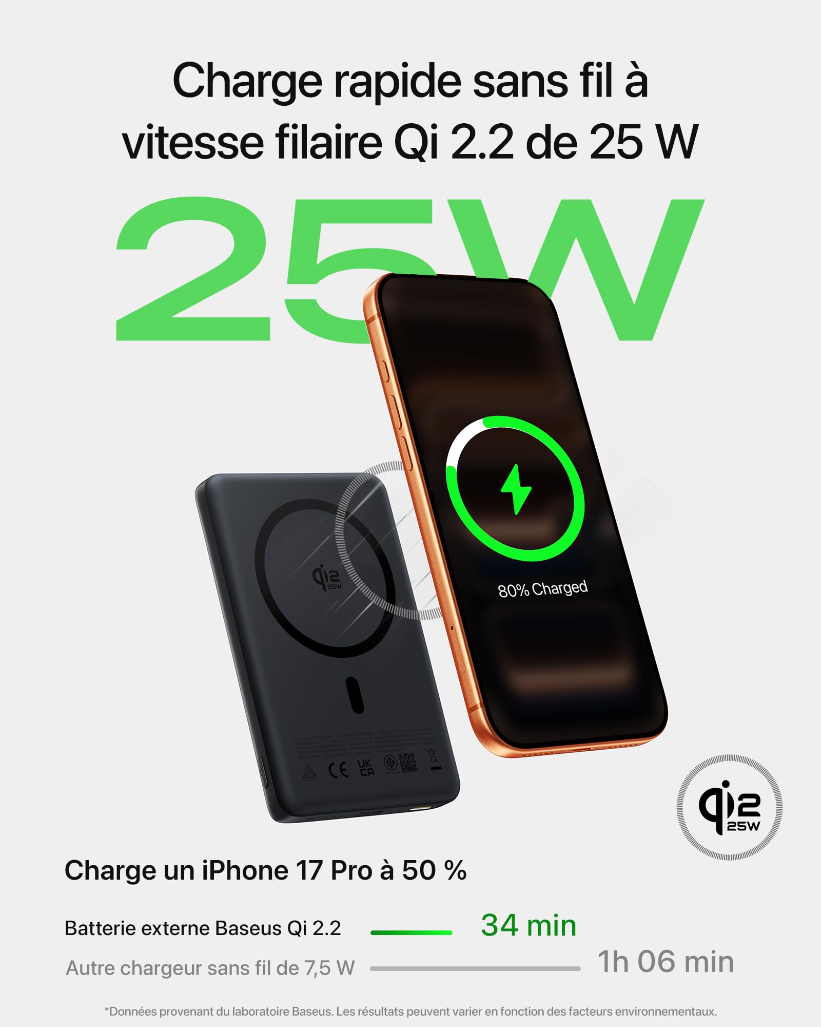 Baseus PicoGo AM52 MagSafe Powerbank, batterie externe Qi2.2 Magsafe 10000 mAh, recharge sans fil ultra-rapide 25 W, Recharge Rapide PD 45 W, Batterie Externe Magnétique fine pour 17/16 Pro Max, Noire