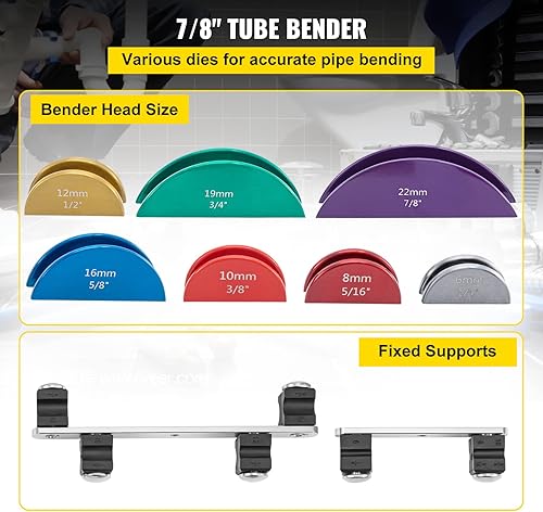 Miniatura 4 de VEVOR Dobladora de tubos, 7 troqueles de 14-78 pulgadas, kit de dobladora de tubo de trinquete de refrigeración de 90 para HVAC, tubos de