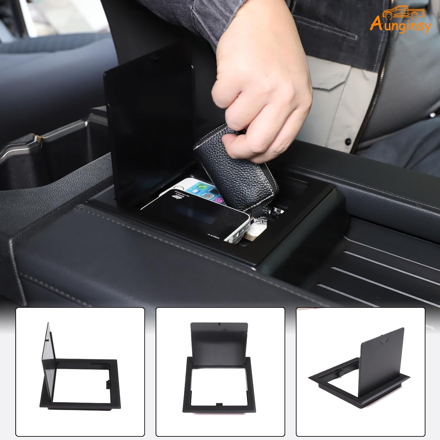 Aunginsy Armrest Hidden Storage Box Cover Lid Compatible with Toyota Tundra 2022-2026, Center Console Organizer Tray Armrest Handrail Storage Box Cover Container Insert Pallet Manager ABS Accessories