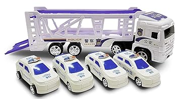 PULSBERY Friction Powered Push and Pull Back Vehicle Toys for Kids Boys & Girls,Multicolor,3 Years Up,Pack of 1 (Police Truck with Mini CAR)