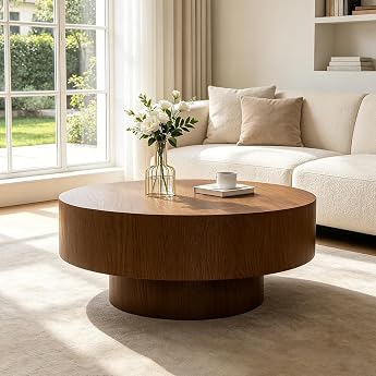 Round Coffee Table Wood 77.5 cm Modern Sofa Table for Living Room