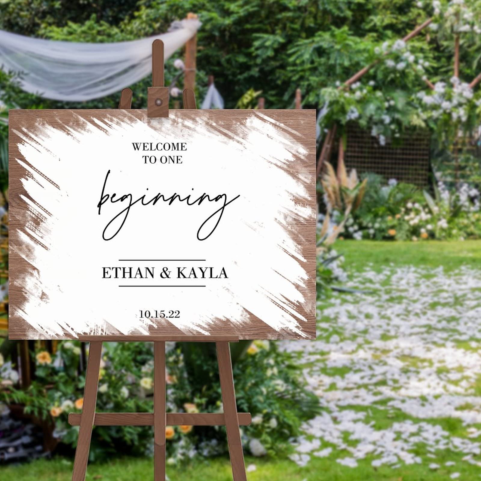 Personalisiertes Hochzeits-Willkommensschild ''Welcome to Our Beginning Wood'' Hochzeitsschild Lustige Hochzeitsbanner Dekor Holzschild Hochzeitsempfang Poster für Zeremonie Verlobung Party Supplies