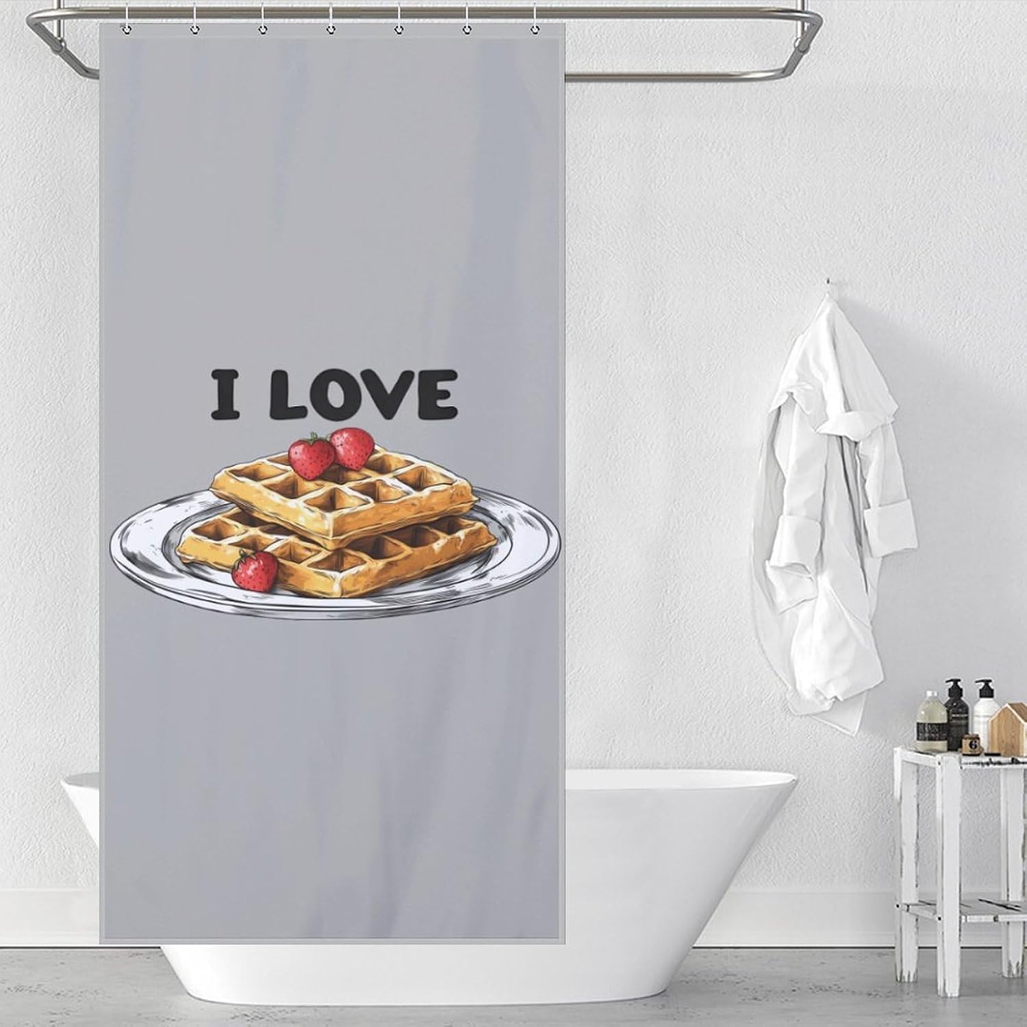I Love Waffle1 Funny Shower Curtain for Bathroom 12 Hooks image 3