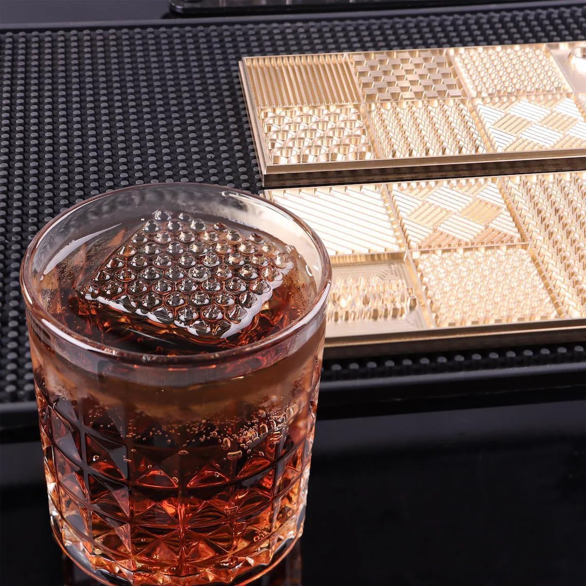 Ice Stamp Tray for Cocktails & Whiskey - Brass Ice Cube Imprinter for Clear Ice Cubes -Ice Press Craft Modern Ice Molds Stamps -5 Style