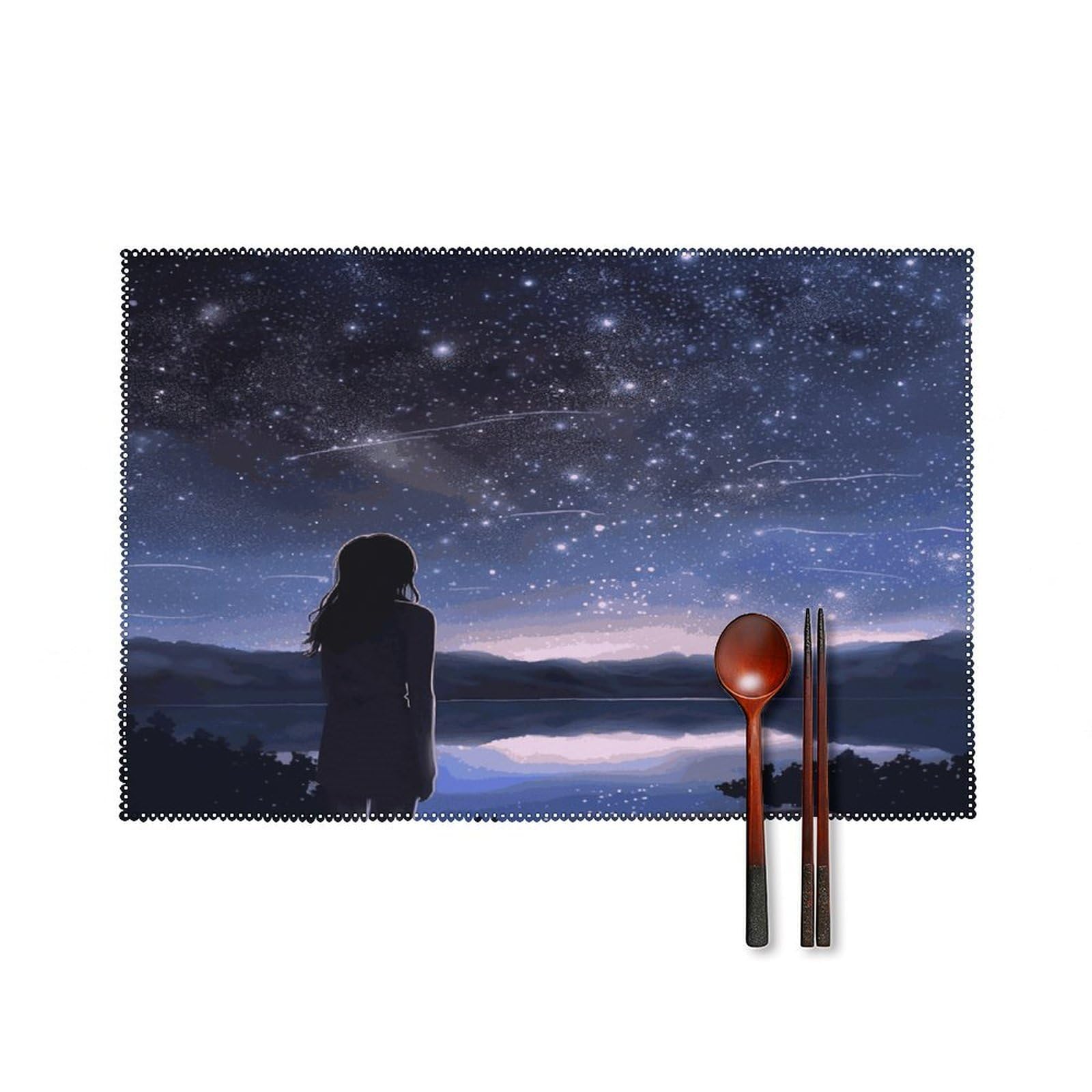 Fekiloot Girls Style Looking At Stars Placemats Set Of 6,Table Mat