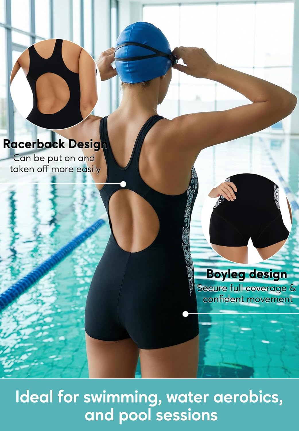 Zando Women's One Piece Boyleg Swimsuits Full Coverage Athletic Bathing Suits Modest Swimwear for Water Aerobics - Image 4