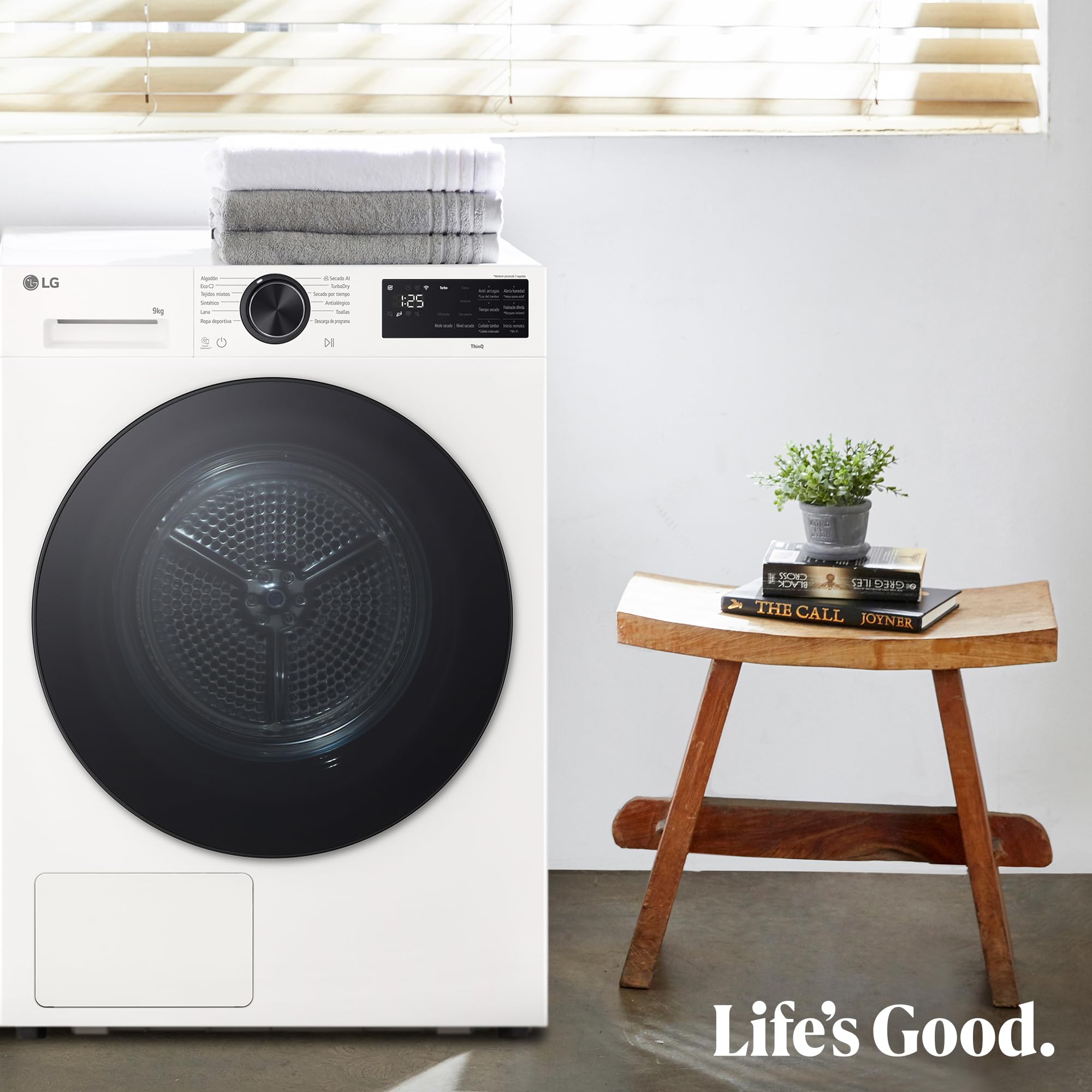 LG RHX5009TLB - Secadora con Inteligencia Artificial 9kg, Bomba de Calor Dual Inverter, Eficiencia Clase B, Serie 500, Tecnología AI Dry, Eco Hybrid, Conectividad Wi-Fi ThinQ, Blanco