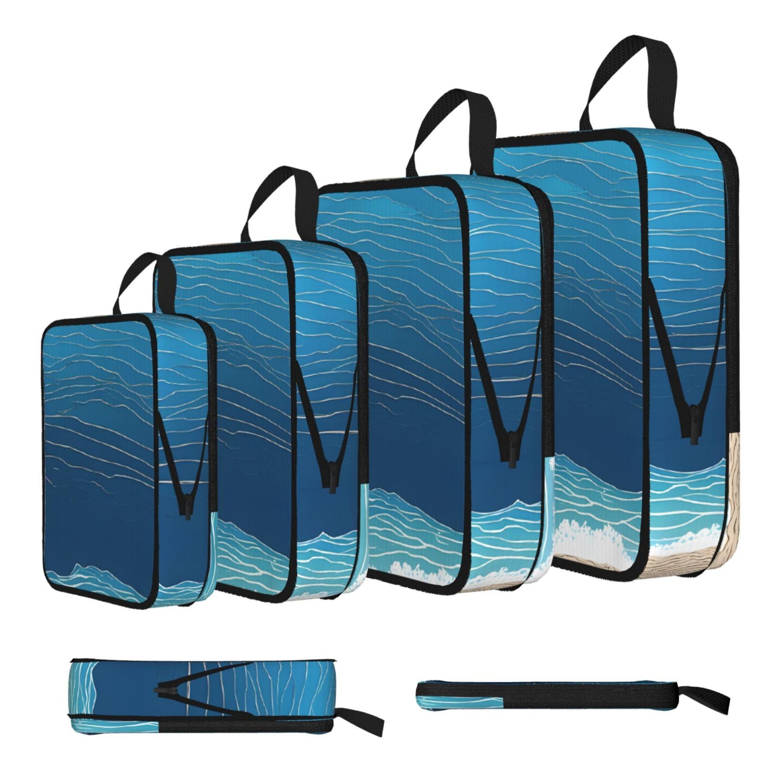 Ezdlowvba Black Underwater View Print Compression Packing Cubes 4-Piece Set With Multi- Compartment Travel Bag, Waterproof Suitcase Organiser Bags