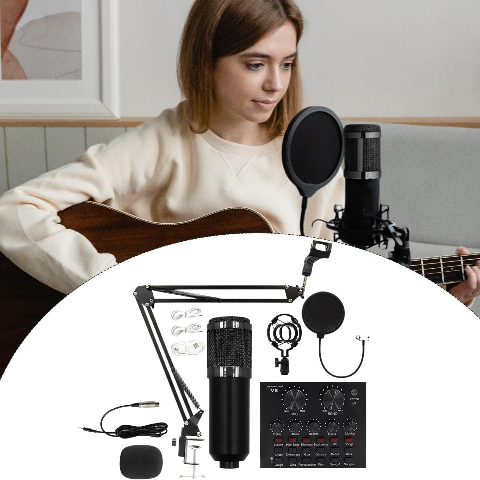 Set di microfoni per registrazione, attrezzatura professionale per live streaming, eccellente uscita audio, kit da studio intuitivo per ancoranti, cantanti e creatori di contenuti