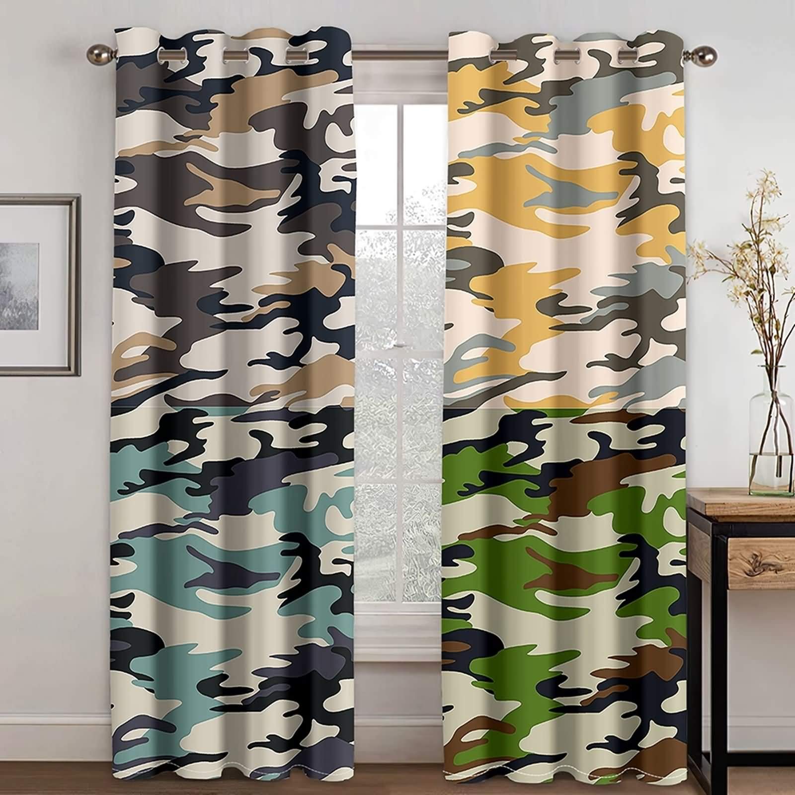 Rideau occultant thermique KnSam 107x274cm motif camouflage pour isoler votre chambre