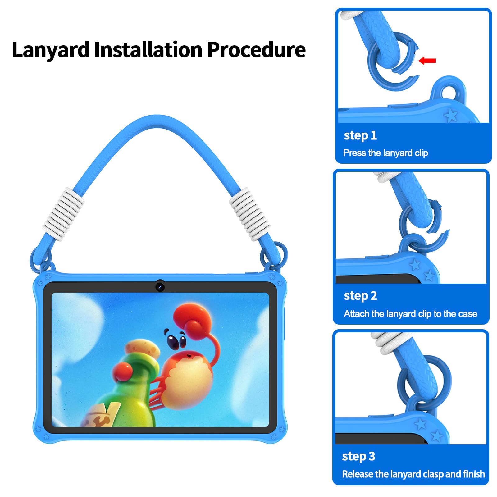 GOZZGEAR Android 13 Kids Tablets 7 inch for Toddler, Parental Control, Free Kids APP, 32GB, Expandable 512GB, 3500Mah, WiFi Dual Camera with Eye Protection, Blue — view 9
