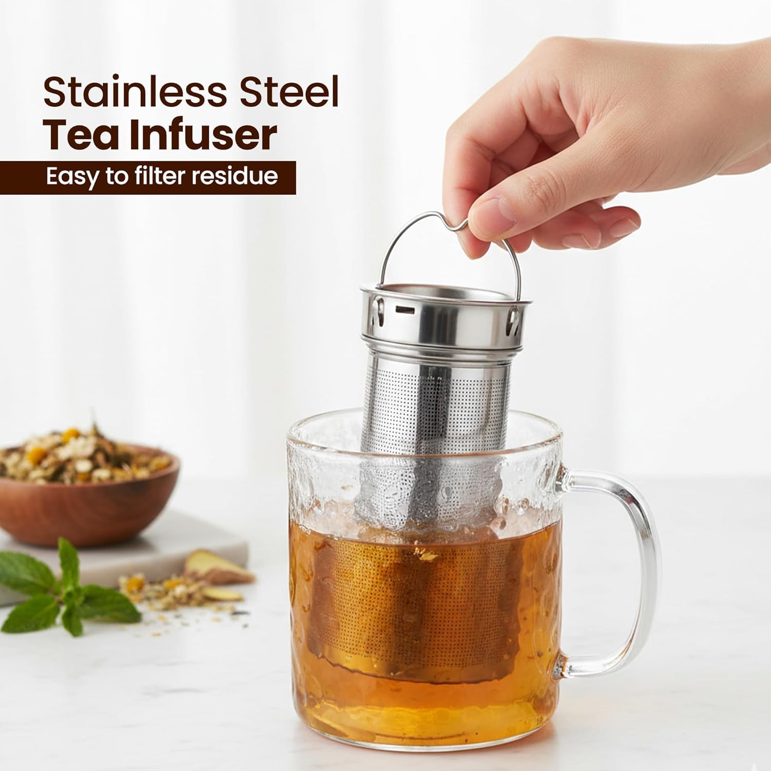 Lexlion Wasserflasche Tee-Ei für losen Tee – Wiederverwendbares & tragbares Edelstahl-Ei für Obst, Kaffee, grünen Tee, Eistee, Kräutertee, schwarzen Tee – runde Teesiebe & Filter – (1 Pack)