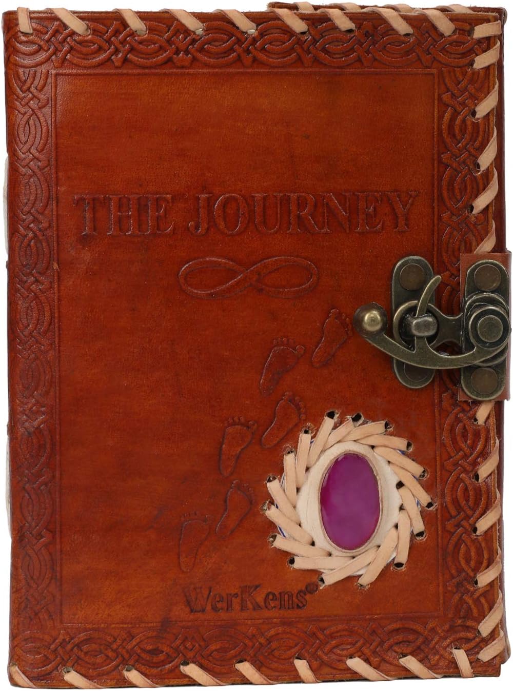 WerKens Handmade Paper Leather Journal Notebook with Metal Lock and Beautiful Handcrafted Stone Work