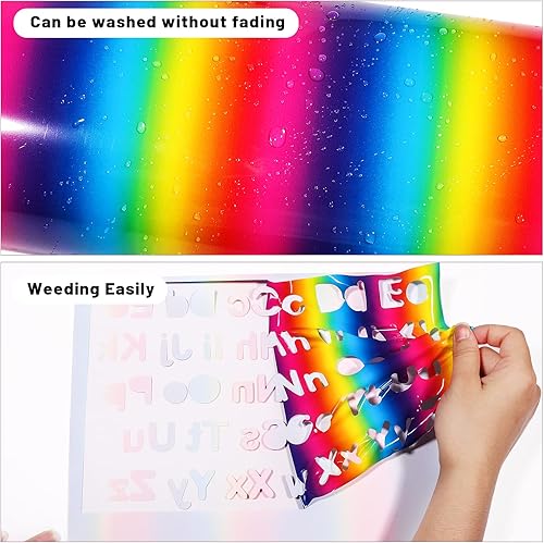 Miniatura 2 de GIRAFVINYL Vinilo de transferencia de calor Rainbow HTV  Vinilo degradado arcoíris para planchar  12 pulgadas x 8 pies para camiseta