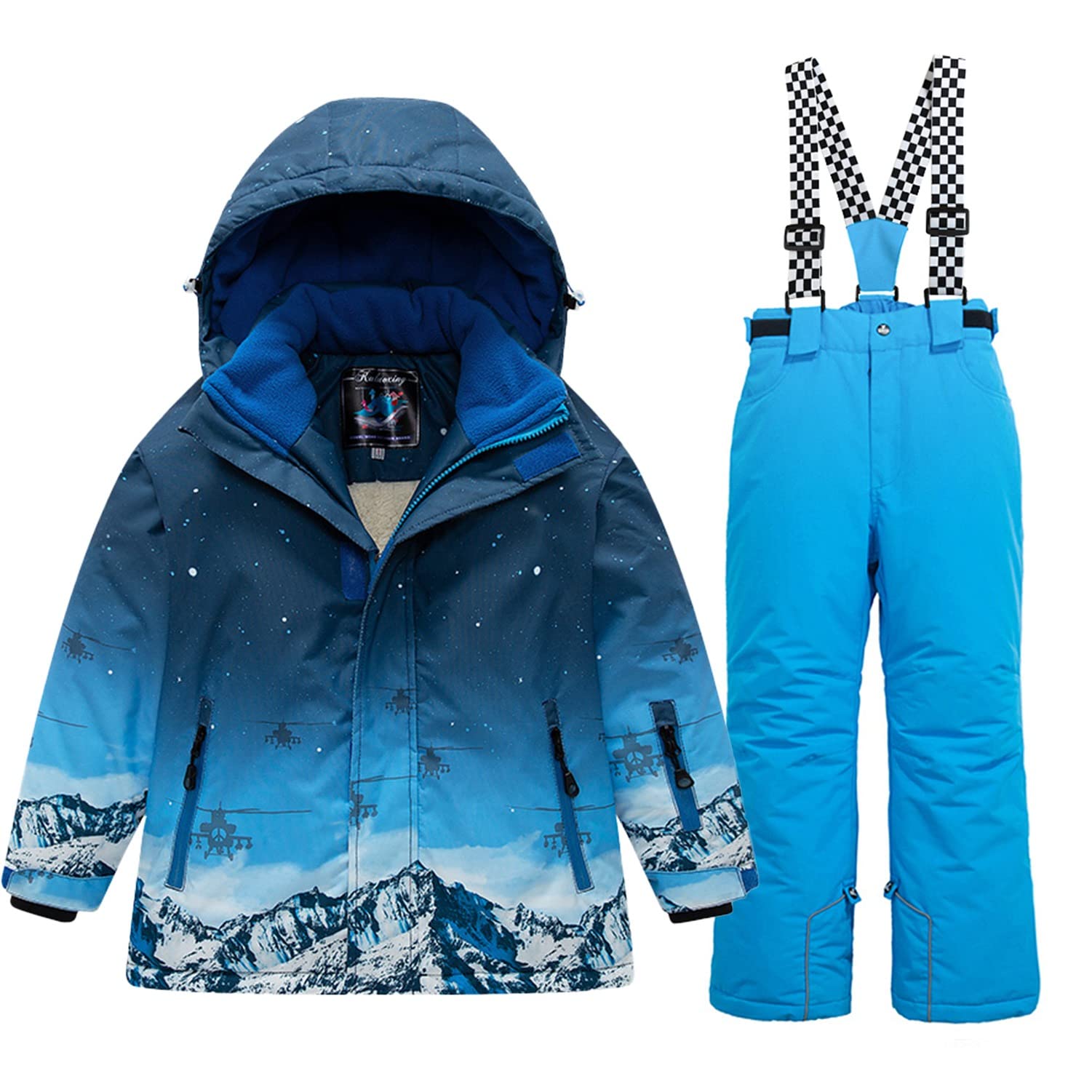WOWULOVELY Big Boy's 2-Piece Colorblock Snow Pants and Jacket Snowsuit Ski Suit