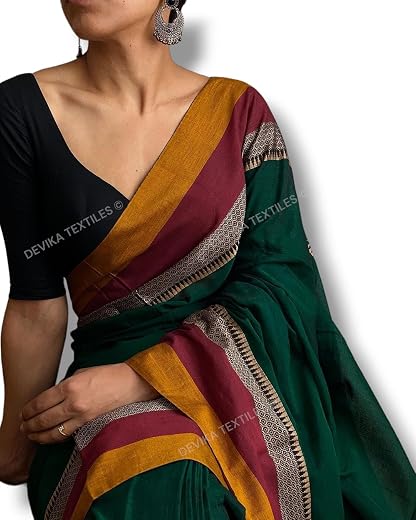 DEVIKA TEXTILES AVANI Border Narayanpeth Pure Handloom Cotton Sarees with Running Blouse Piece For Womens