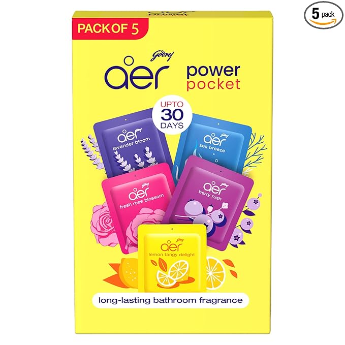 Godrej aer Power Pocket Bathroom Freshener – Assorted Pack of 5 (50g) | Lasts up to 30 days | Germ Protection at Rs. 240