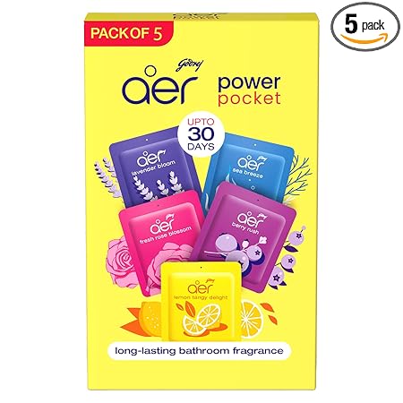Godrej aer Power Pocket Bathroom Freshener  Assorted Pack of 5 (50g) | Lasts up to 30 days | Germ Protection