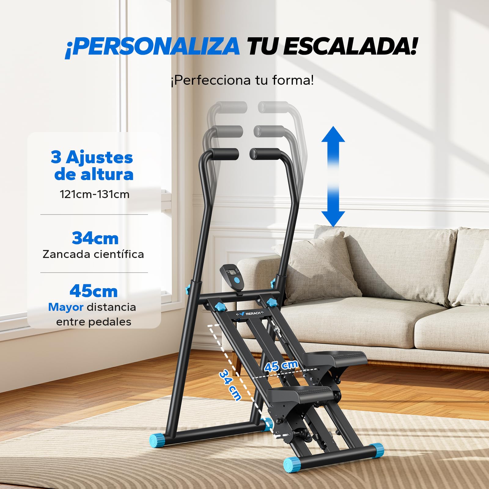 MERACH 2026 Stair Stepper Pro, Stairmaster para el hogar con Resistencia Ajustable en 3 Niveles, Plegable Cardio Vertical escaleras con Manillar Ajustable para el hogar, la Oficina o el Gimnasio