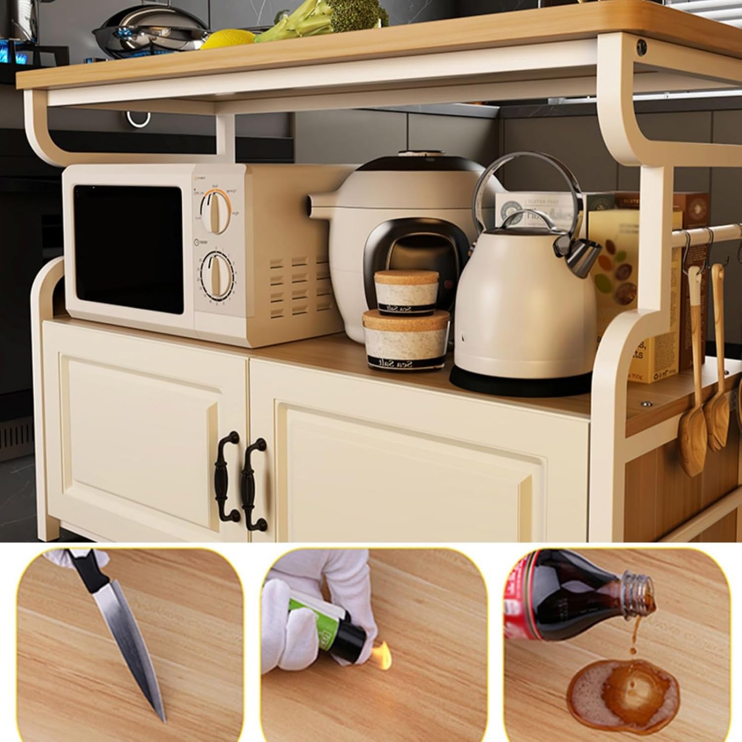 Multifunctional Shelf Table Storage Cabinet Storage Table Floor Standing Multi-level Work Table Commercial Preparation Table Chopping Vegetables Chopping Bones Kneading No Shaking (Yellow 60x40x80cm)