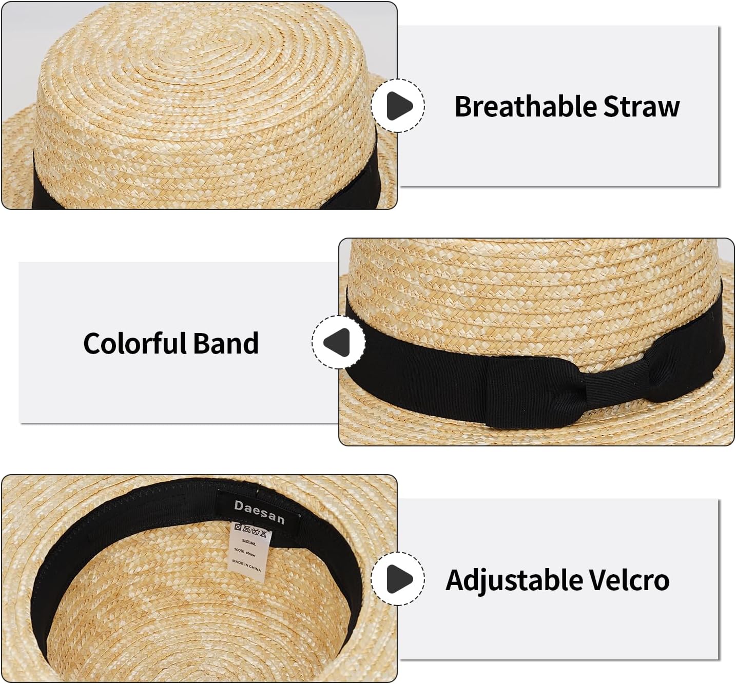 Daesan Boater Hats for Men Women Straw Skimmer Hat Wide Brim Halloween Christmas Costume