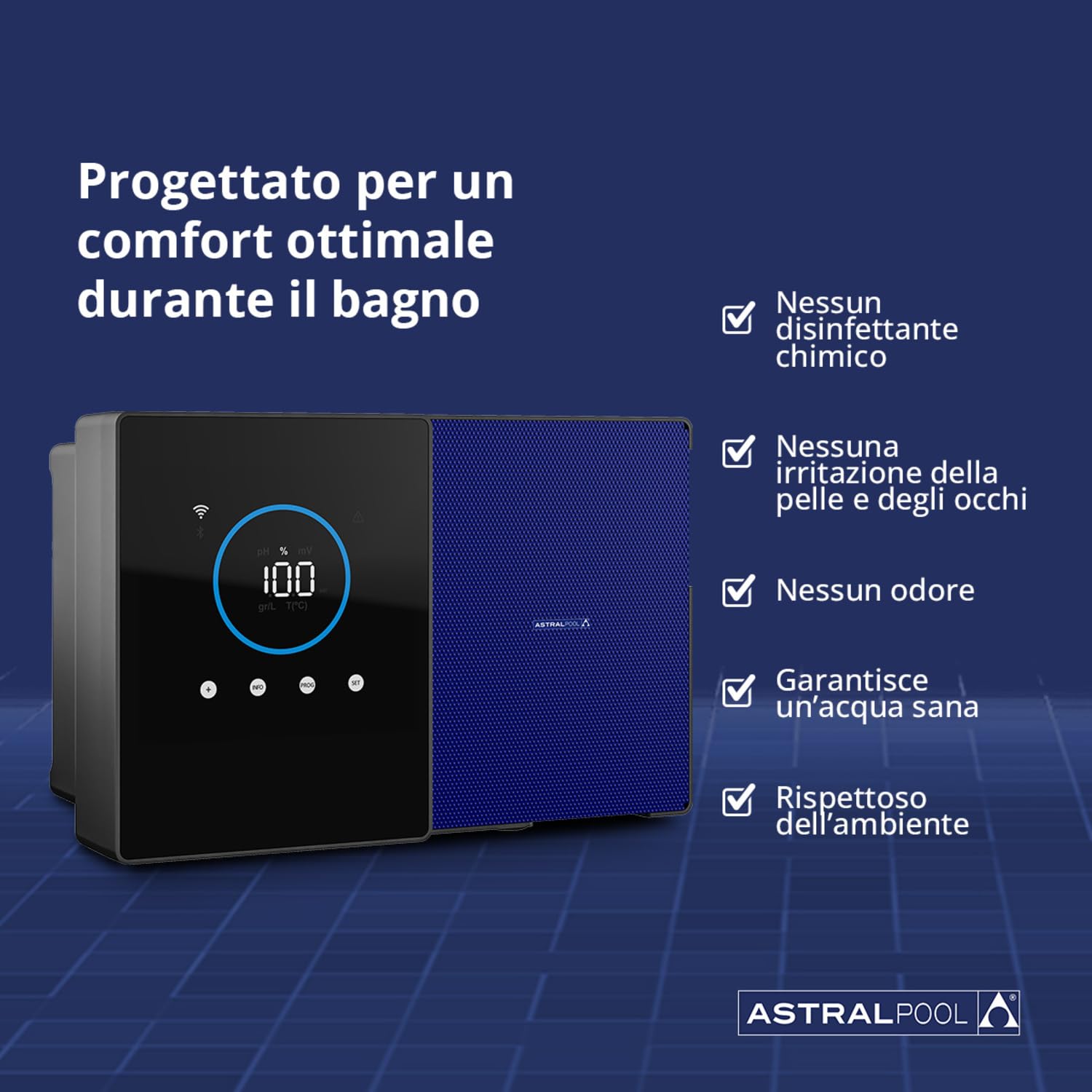 Clear Connect 21 - Cloratore a sale - Pulitore per piscine - Senza prodotti chimici - Elettrolisi del sale - Astralpool