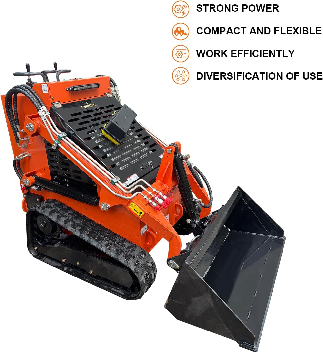 Mini Triangular Track Skid SteerT460 with 43.8 inch Bucket, 23HP Multifunction Stand-On Crawler Skid Steer Machine, Hydraulic Drive Compact Track Loader - in USA CA Stoc (Orange red)