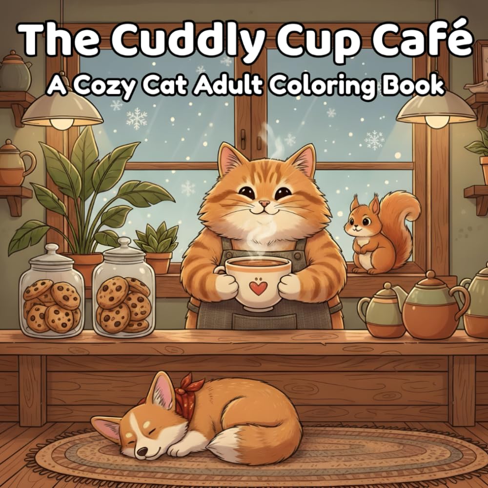 The Cuddly Cup Café: A Cozy Cat Adult Coloring Book: Relaxing Scenes of Fluffy Baristas, Oversized Teacups, and Charming Critter Friends (Cozy Cat Café)