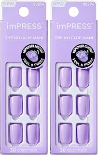 KISS imPRESS Color Press-On Manicure Fake Nails, Vivid Lavender - Short & Square, Solid Purple, Ready To Wear, Chip Proof, Smudge Proof, No Dry Time, Mini File & More | 30 Count (Pack of 2)
