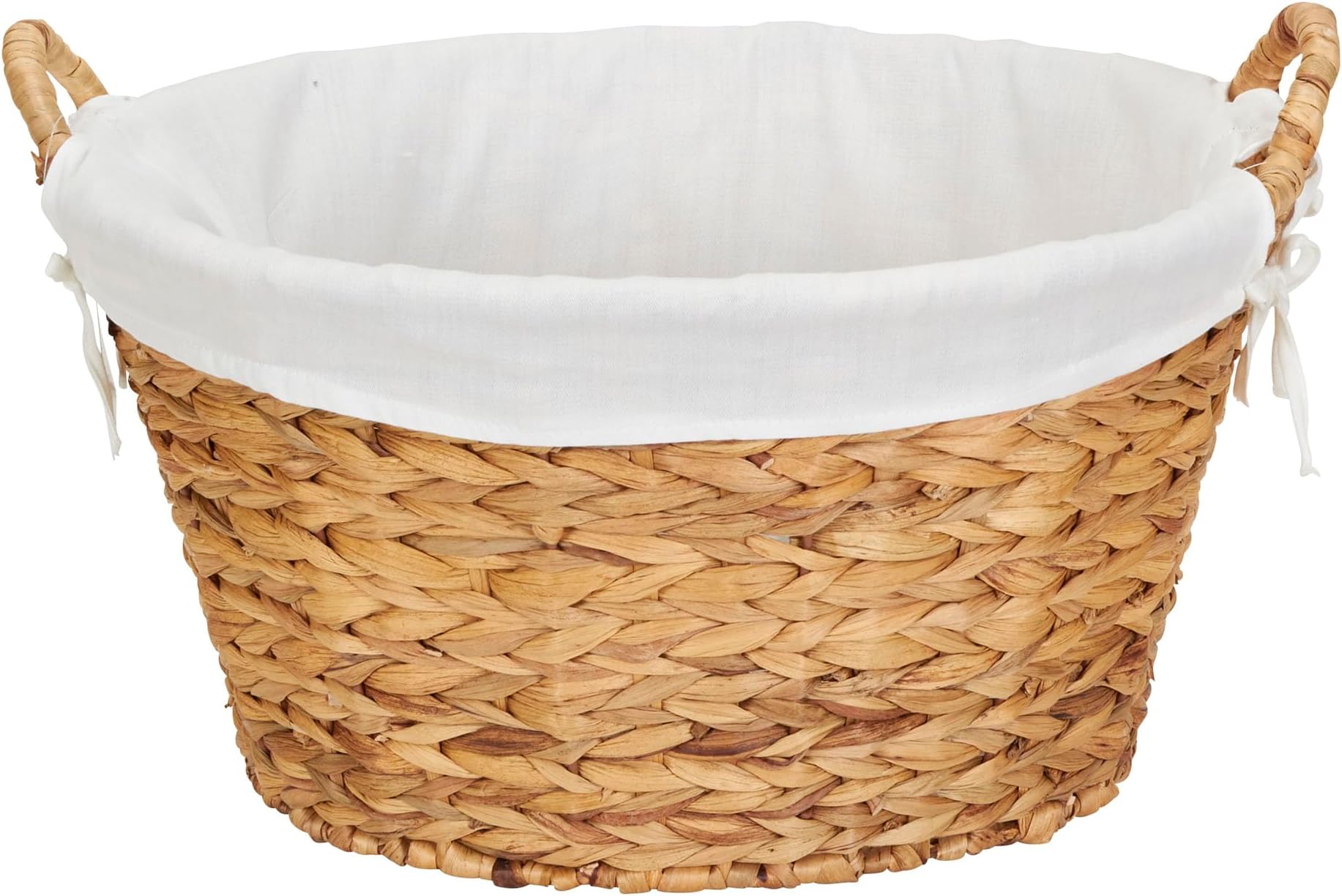Round Wicker Laundry Basket with Handles, Whimsical Water Hyacinth Basket, Supportive Metal Frame, Removable Polyester Liner, Handwoven, Well-Structured and Versatile, Natural