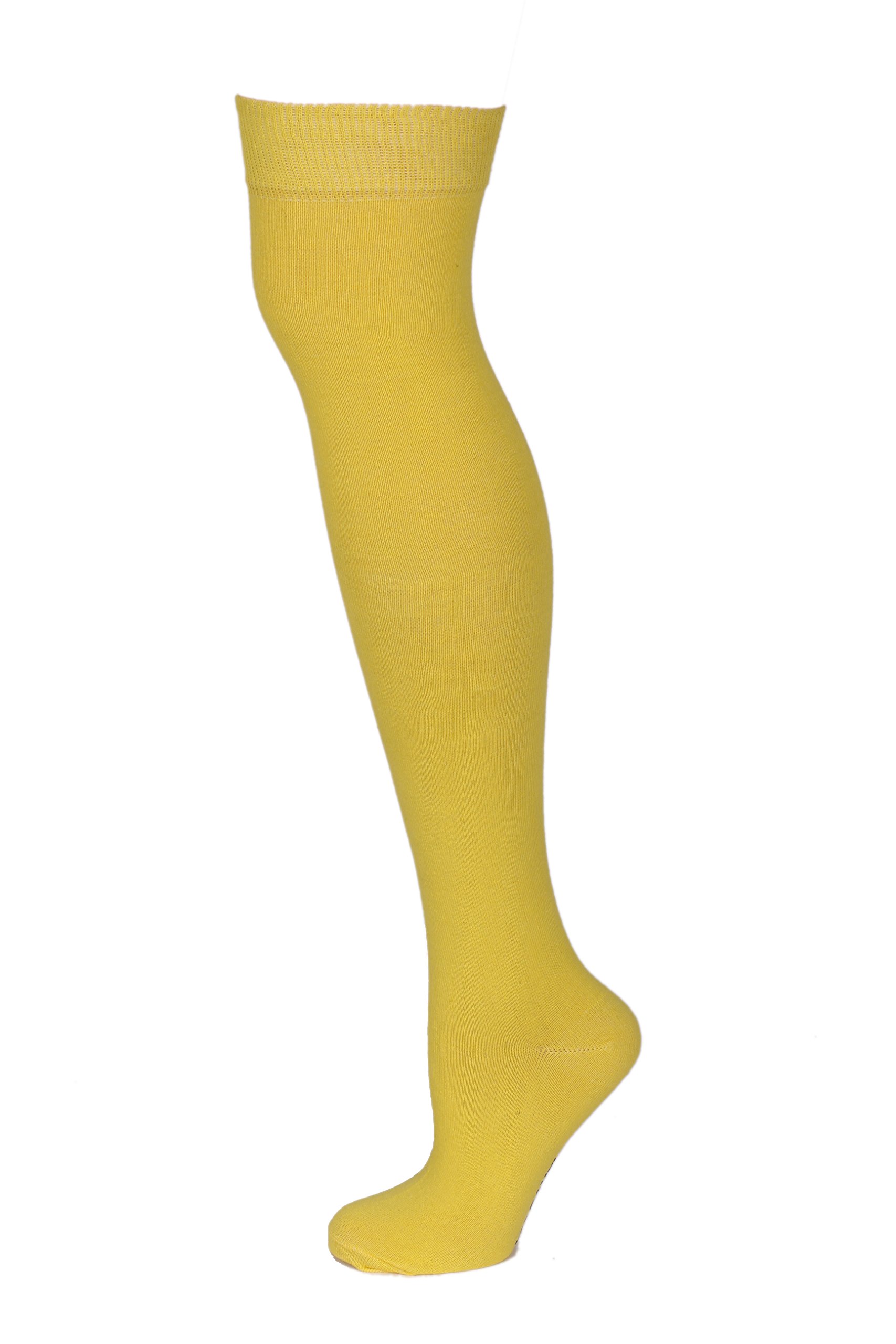 M Macahel Women's Yellow Macahel Over The Knee Thigh High Plain Socks (Yellow)
