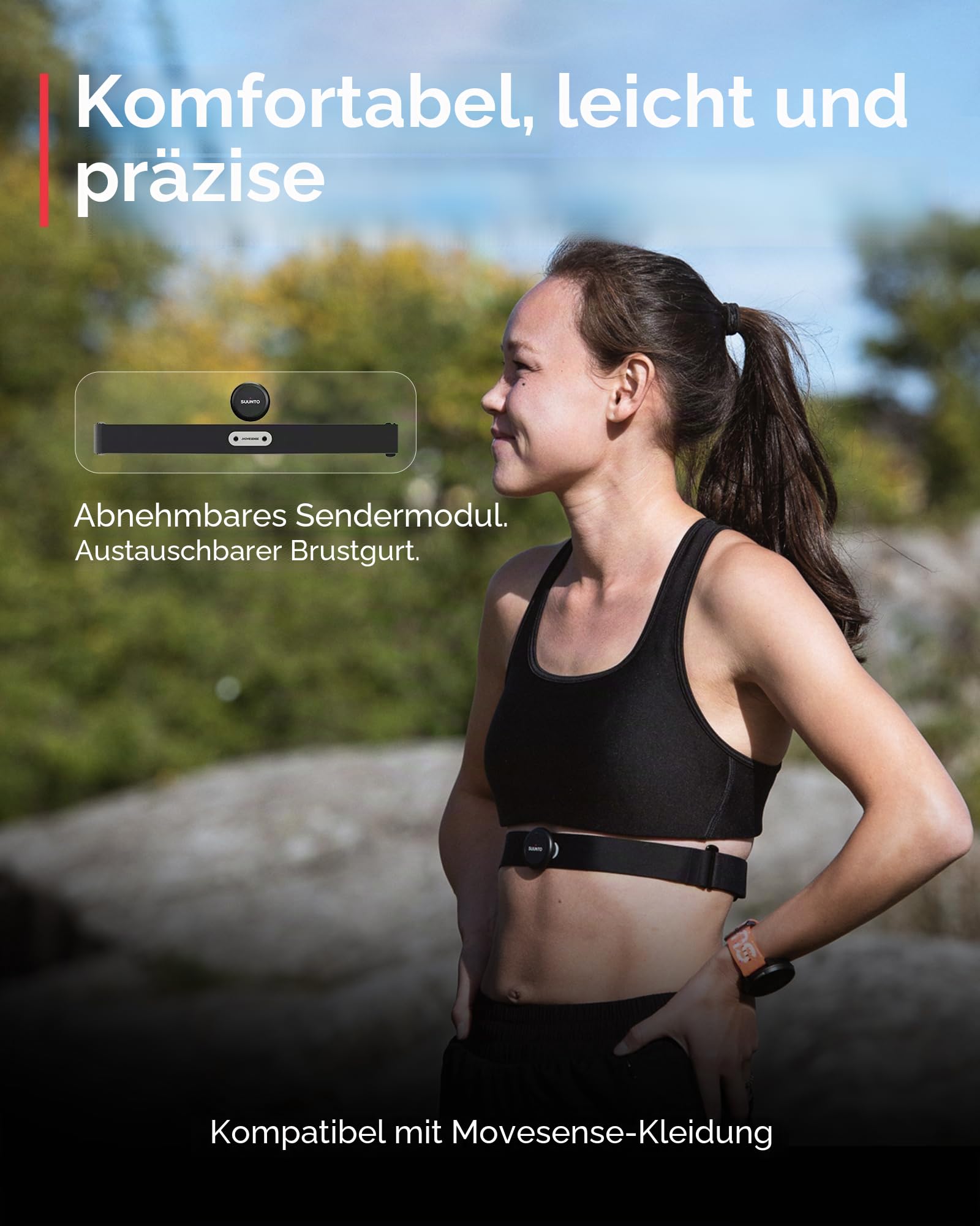 SUUNTO Intelligenter Herzfrequenzgürtel: Überlegene Herzfrequenzmessung, Bequeme Passform, schwarz