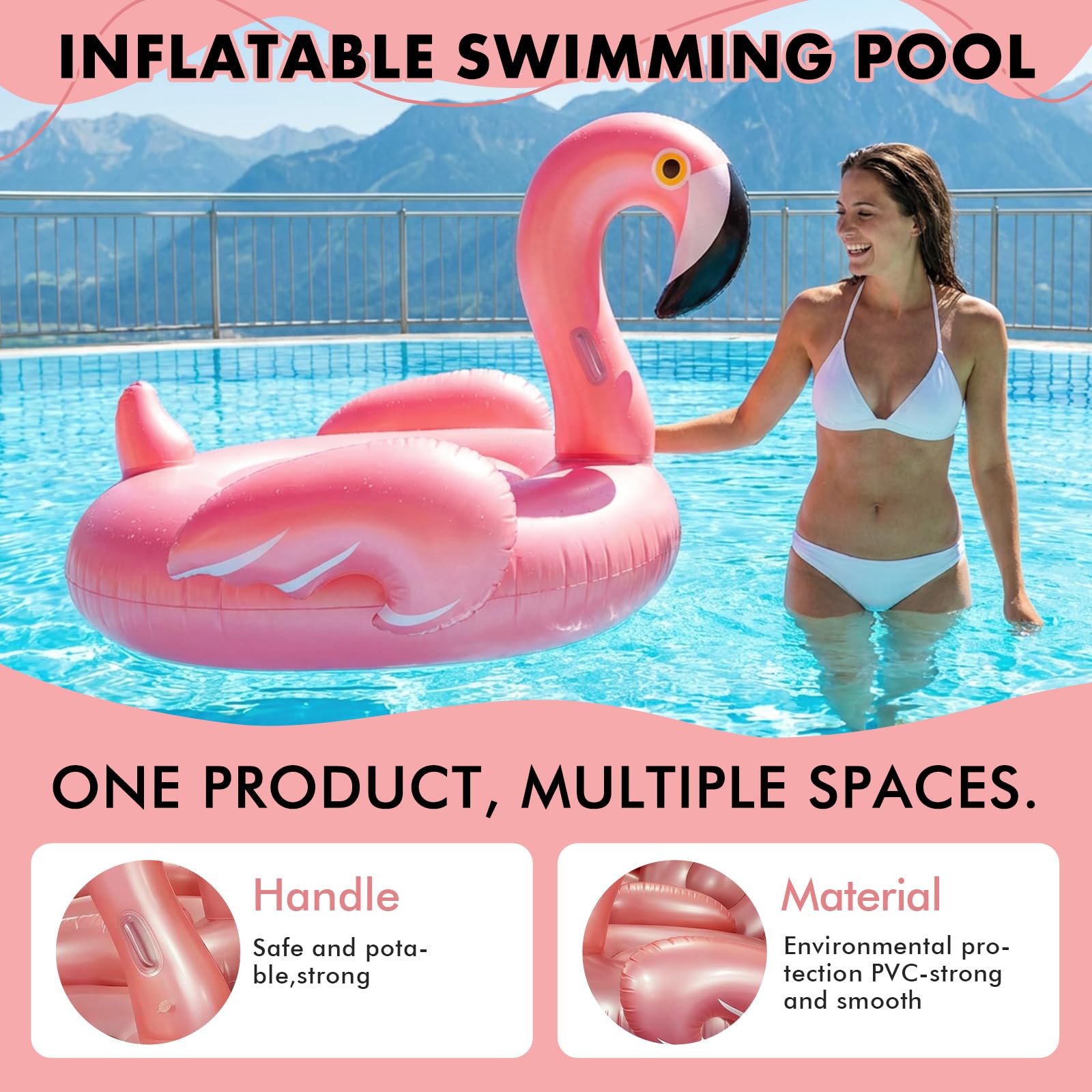 Ciambella da nuoto gonfiabile con fenicottero per adulti, 110 x 93 cm, in PVC, gonfiabile con fenicottero, aiuto per nuoto estivo, acqua, piscina, vacanze, feste, oro rosa