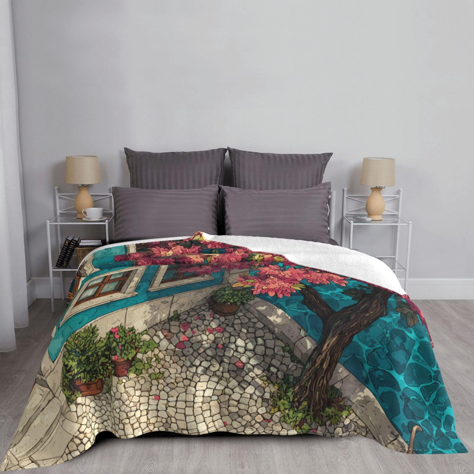 Manta de viaje portátil de 80 x 60 pulgadas, suave, resistente a las arrugas, plegable, exquisito estampado de árboles en carretera