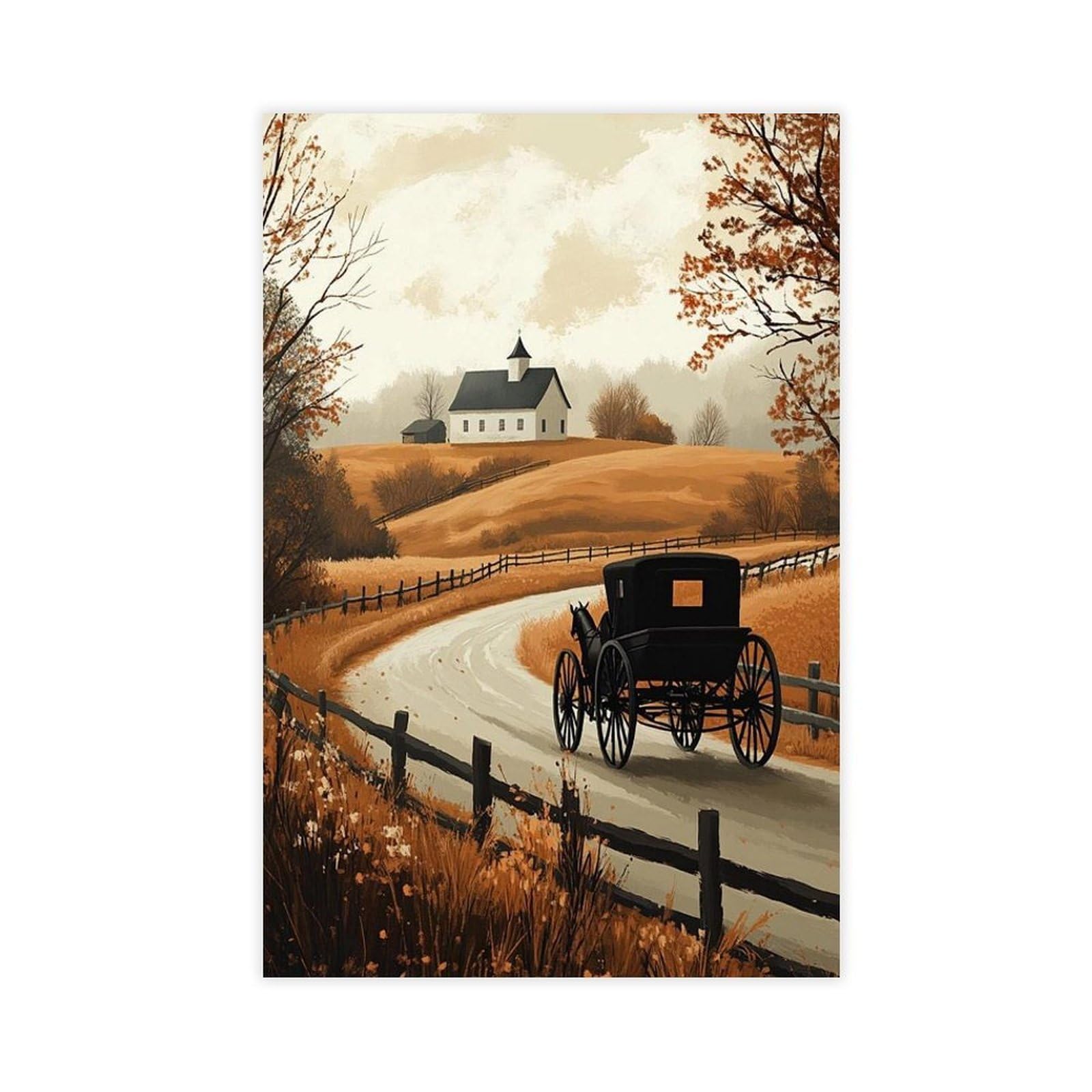 WIOFAGEU Amish Buggy_ Horse-Drawn Carriage On Country Road Canvas Poster Wall Art Decor Print Picture Paintings for Living Room Bedroom Decoration 24" L X 36" W