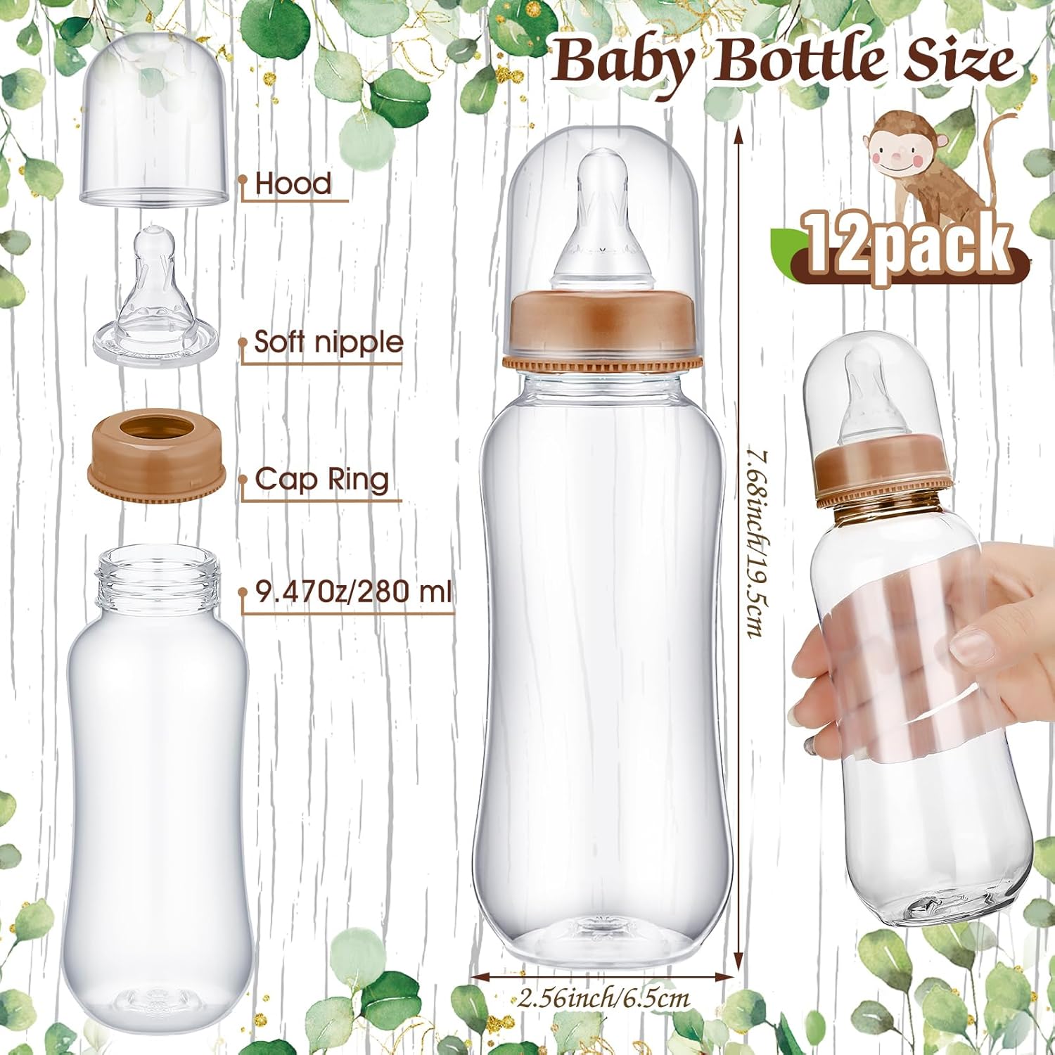 TrelaCo Woodland Animal Cool Baby Shower Games Bottle Chug Sign Wooden Woodland Gift Sets Gender Reveal Party Favors and 12 Pcs Baby Bottle Shower Favor for Gender Reveal