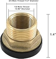 Vista 6 de 2 piezas de accesorios de mamparo de latón, conector de tanque de agua macho de 3/4 pulgadas hembra de 1 pulgada con 2 anillos de goma para barriles