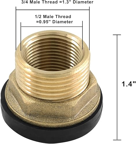 Miniatura 6 de 2 piezas de accesorios de mamparo de latón, conector de tanque de agua macho de 34 pulgadas hembra de 1 pulgada con 2 anillos de goma para barriles
