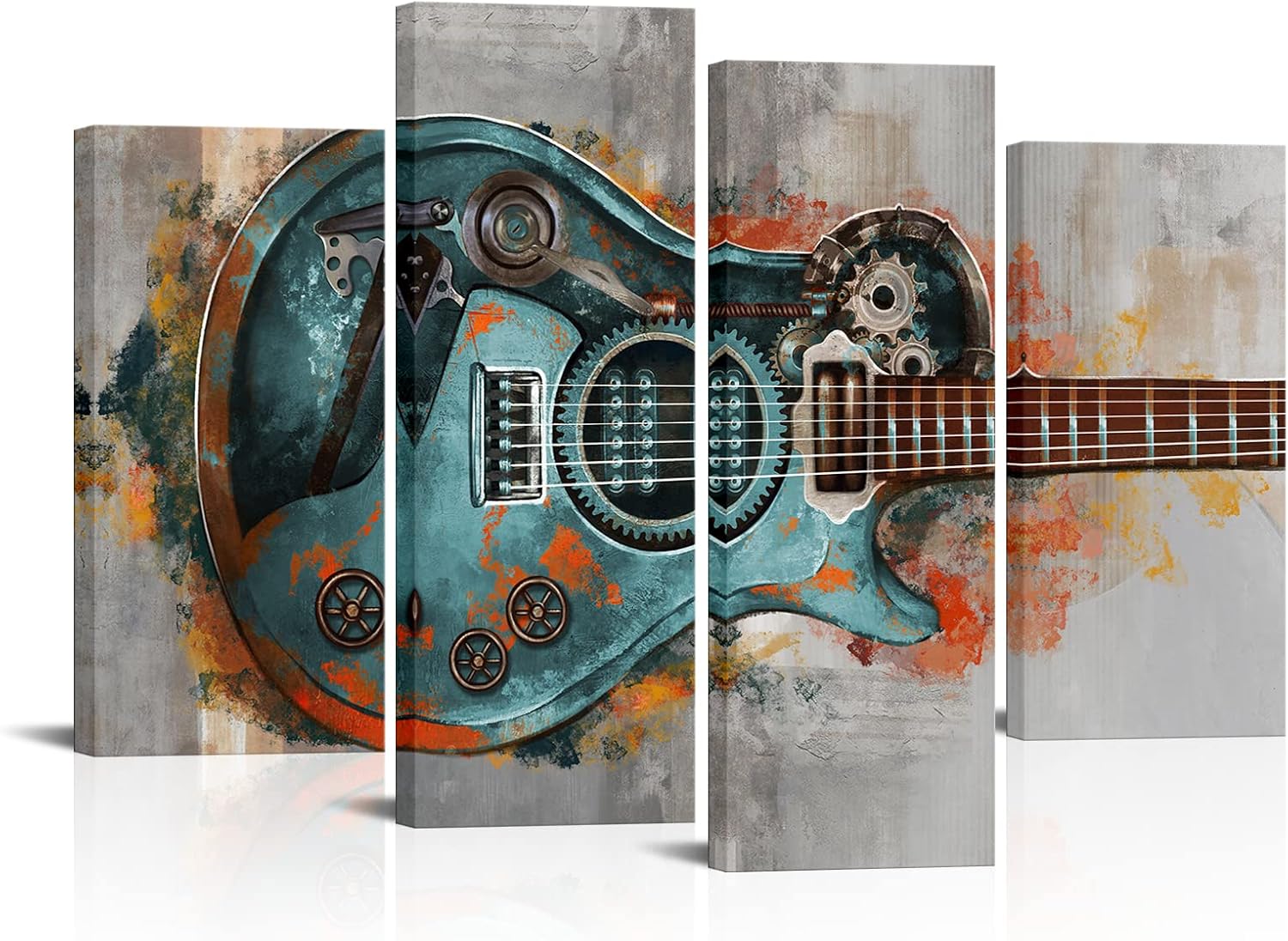 LoveHouse Guitar Wall Art Musical Instrument Painting Prints Music Stuido Wall Decor Steampunk Canvas Artwork