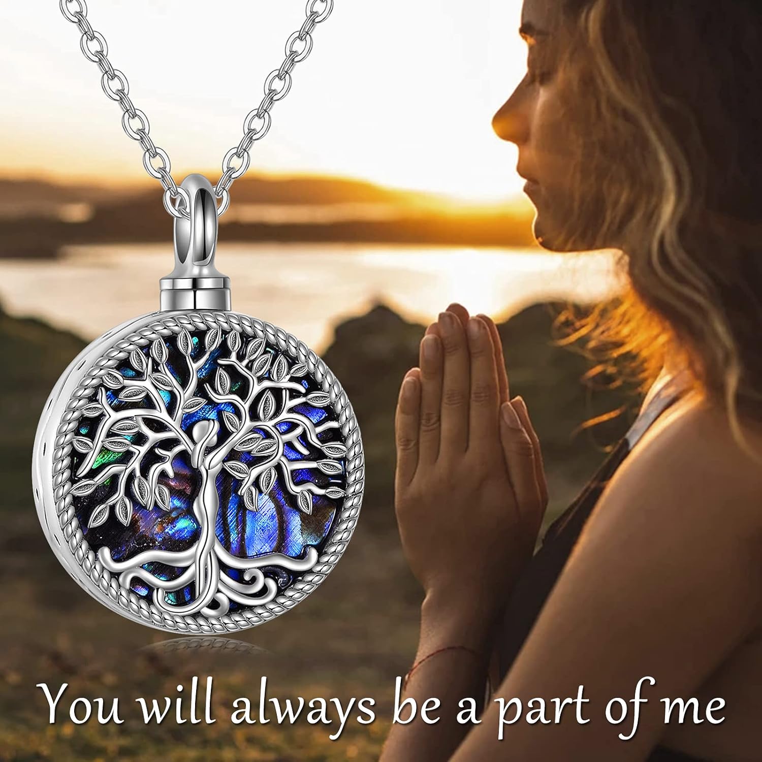 ONEFINITY Urn Necklace for Ashes 925 Sterling Silver Tree of Life Cremation Jewelry for Ashes Abalone Shell Opal Memory Jewelry for Women Men - Image 5