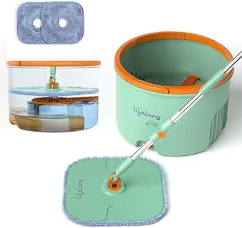 Lifelong Spin Mop & Bucket Set 4 L | 360 Rotating Moppers for Cleaning Floor | 2 Square Microfiber Mop Heads for Easy Corner Cleaning | Self-Separatin...