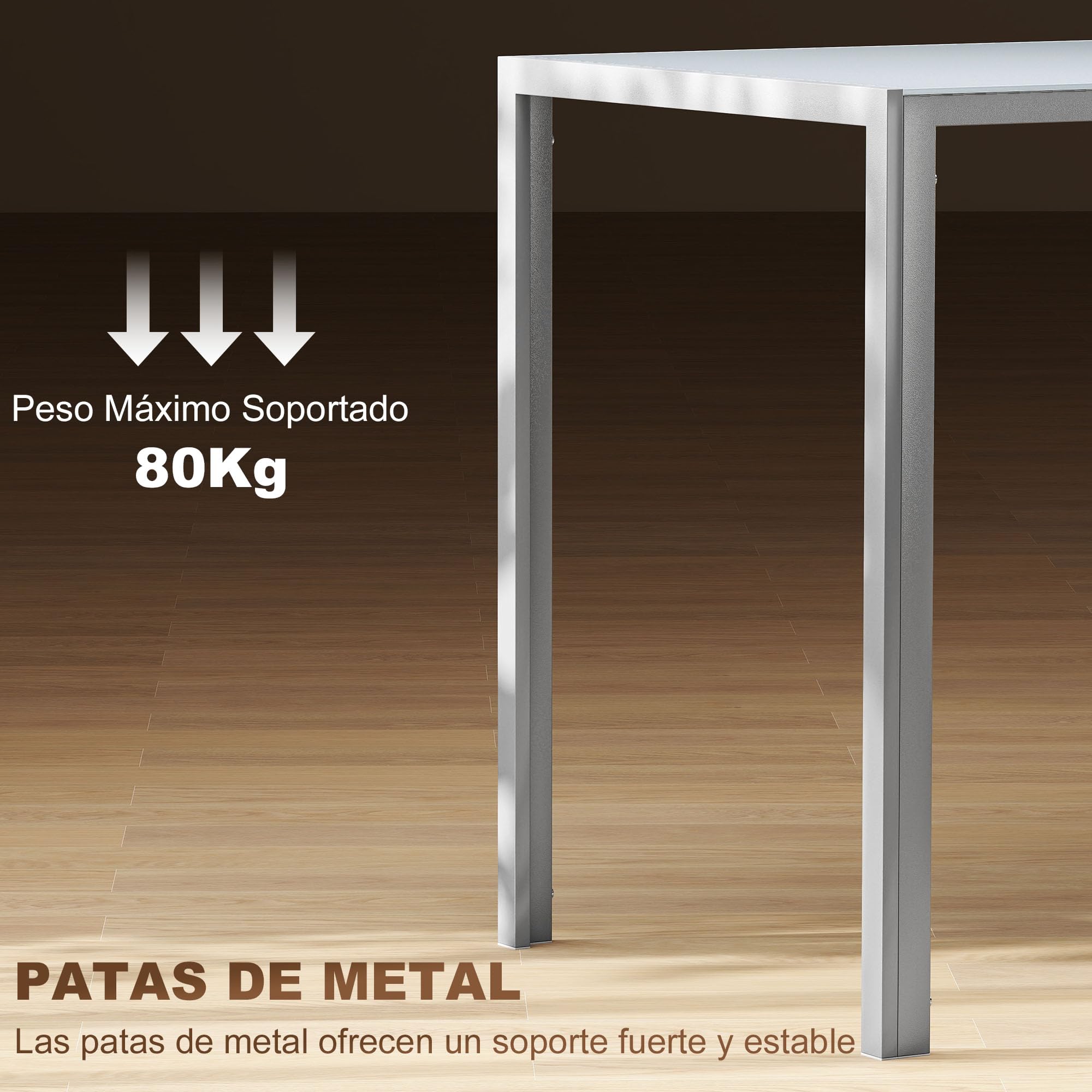 HOMCOM Mesa de Comedor de Cristal, Mesa Rectangular para 4-6 Personas con Patas de Metal, para Cocina, Salón, 120x60x75 cm, Gris