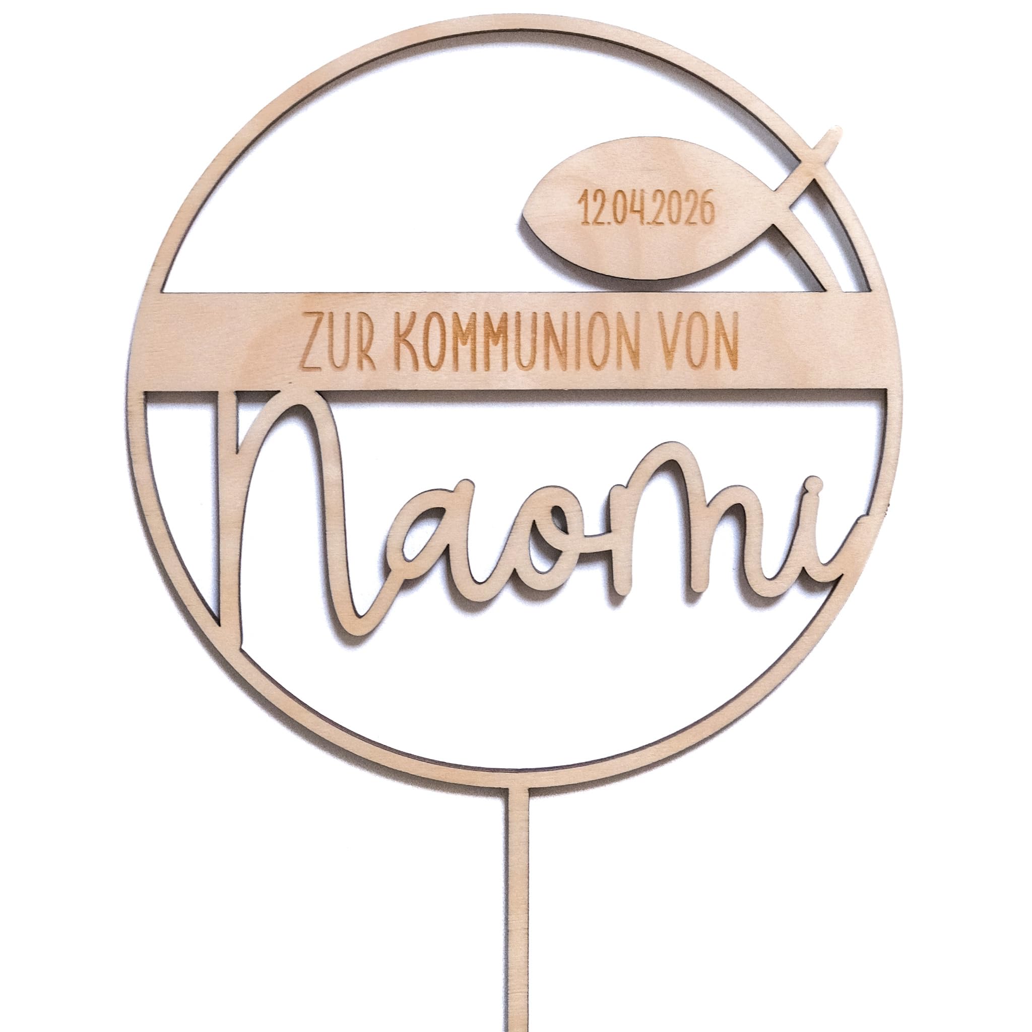 Kommunion Cake Topper mit Name personalisiert aus Holz – Tortendeko mit Name & Datum zur Erstkommunion – Kuchen Topper für Jungen und Mädchen erste heilige Kommunion